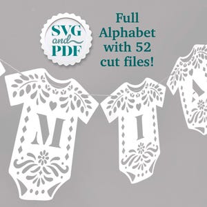 Aangepaste Lace Baby Shower SVG-banner - personaliseer ABC Papel Picado Party Decor / DIY digitale machinebestanden / Cricut & silhouet pdf-sjabloon