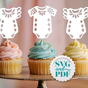 Spitze Body Cupcake Toppers SVG / Papel Picado Baby Shower Fiesta Party Decor / DIY Cricut Silhouette Digital Cut Datei Vorlagen