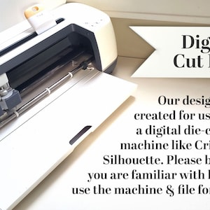 This listing is for digital SVG files intended for use with a cutting machine like Cricut or Silhouette. Included is also a printable PDF file for hand cutting.