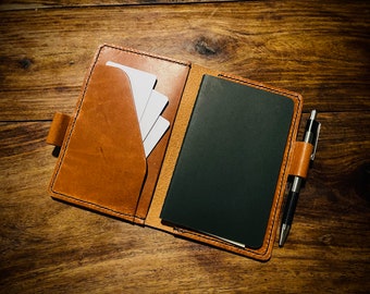 Handcrafted Italian leather notebook holder, made to order