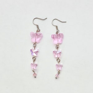 Beaded Glass Butterfly Dangly Earrings | Handmade Fairycore Drop Earrings |