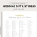 Wedding Gift List, Printable, Bridal Gift Checklist, Marriage Gift ...
