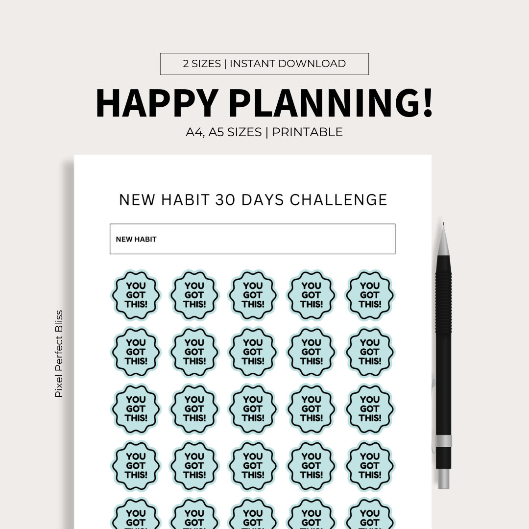 New Habit 30 Days Challenge Printable, Habit Tracker, Self-awareness ...