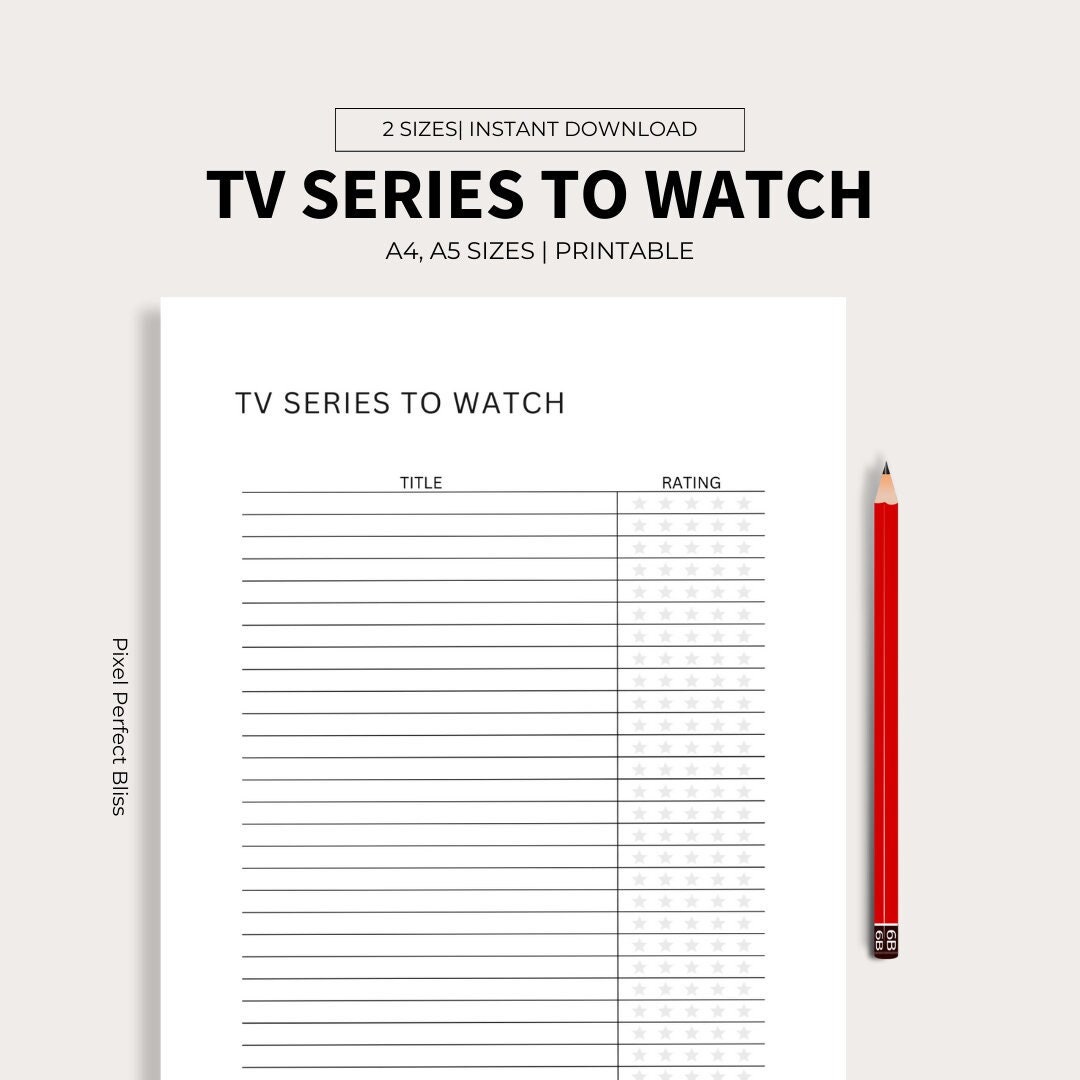 TV Series to Watch List Printable, TV Show List, Season and Episode Tracker Template, A4/A5 ...