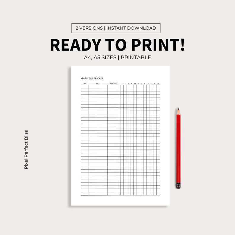 Yearly Bill Tracker Printable, Personal Finance Worksheet, Bill Payment ...