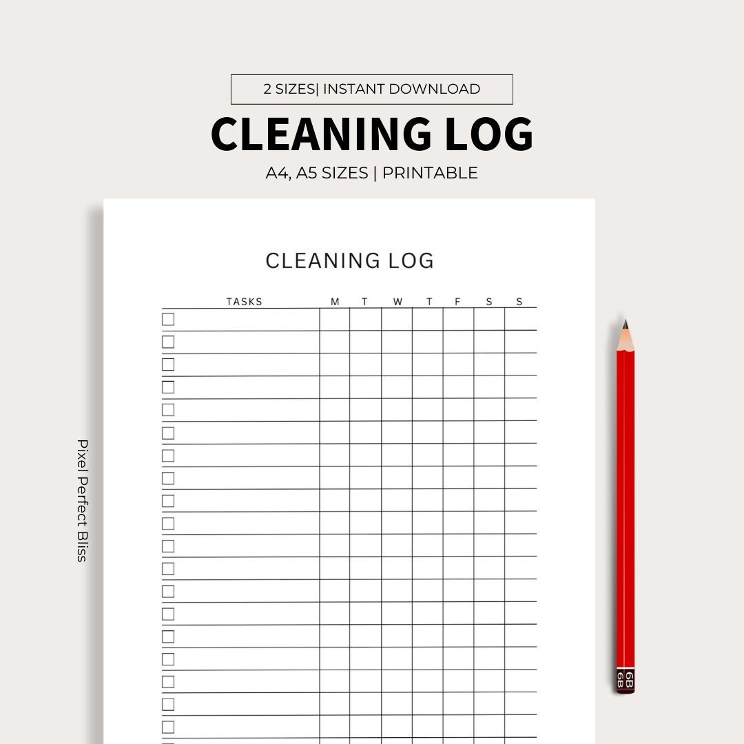 Cleaning Log, Housekeeping Routine Schedule, Cleaning Checklist