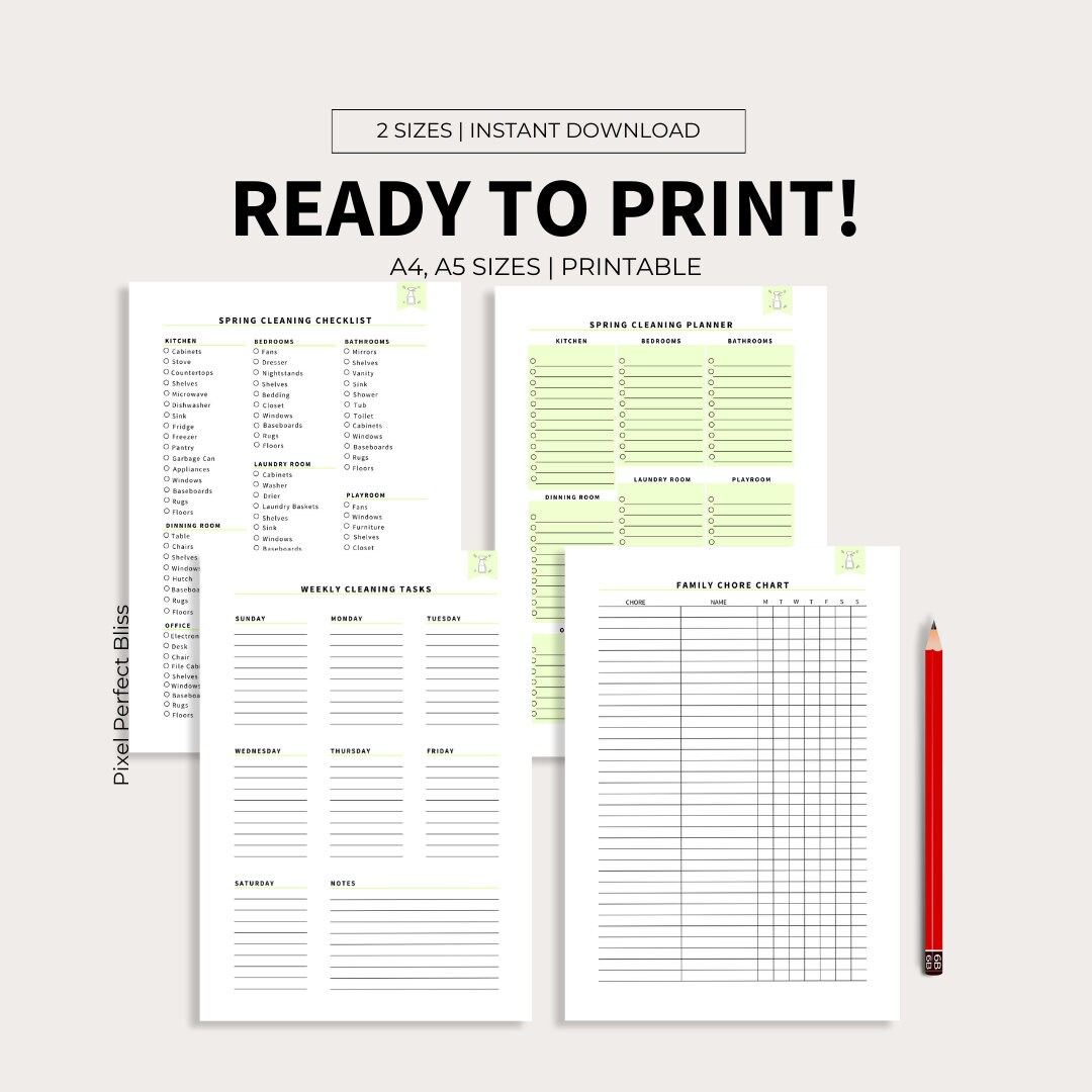 Spring Cleaning Checklist, Annual Cleaning List, House Cleaning ...