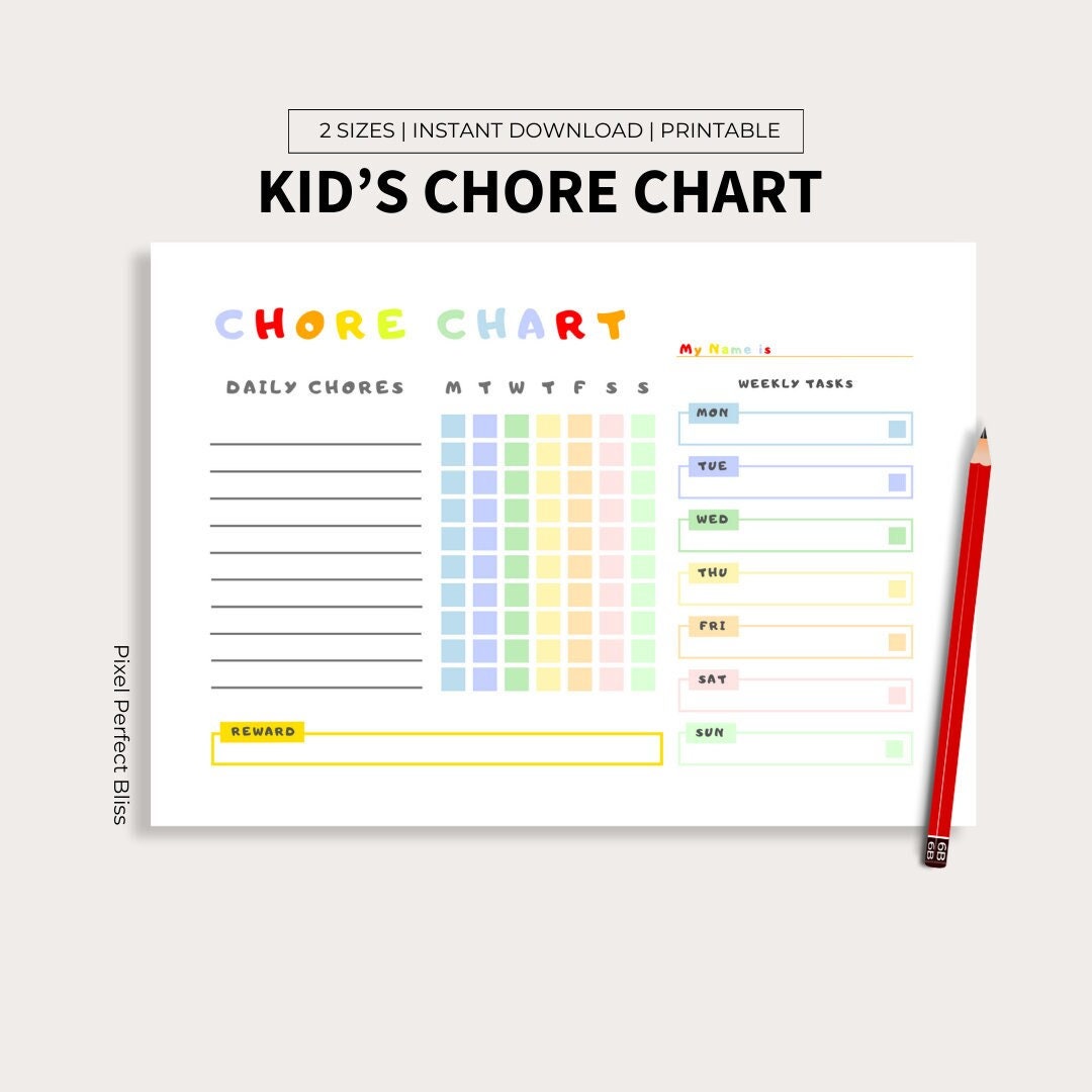 Kid's Chore Chart, Household Chores Template, House Responsibilities ...