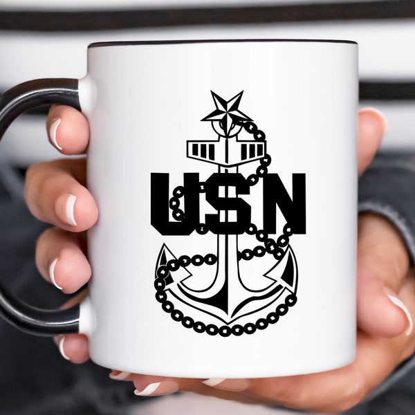 USN Senior Chief mug Senior Chief Coffee cup with fouled anchor CPO mug for Chiefs goat locker coffee cup Navy Chief mug with black anchor