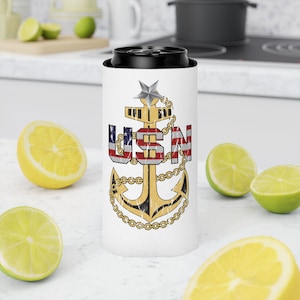 Chief can cooler gift for sailor USN chief gift for season chief patriotic koozie gift for chief patriotic gift for veteran or new chief