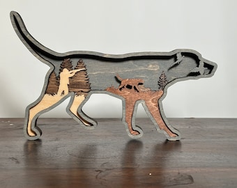 ラブラドール・レトリバーの積層木製彫刻、山鳥猟犬のアート