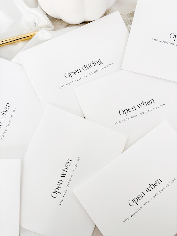 11 Elegant Open When Envelopes and Blank Writing Paper Set | Personalized Long Distance Relationship or Anniversary Gift for Him or Her