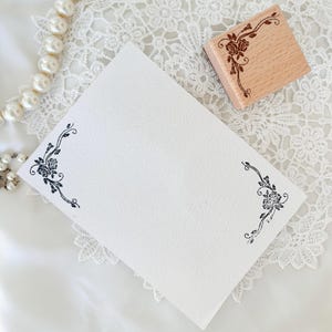 Sello de madera de rosa / sello de esquina para cartas de amor, invitaciones, scrapbooking / sello de esquina / sellos florales / sello de goma / sello de libro