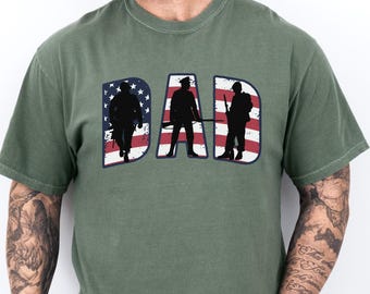 Dad Shirt Patriotic USA Flag Military Dad Tee, American Veteran Father Gift Shirt, Fourth of July Graphic T-Shirt