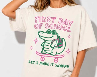 First Day Of School Shirt, Cute Alligator Skateboard Tee, Comfort Colors Back To School Shirt, Funny Gator First Day Of School Tshirt