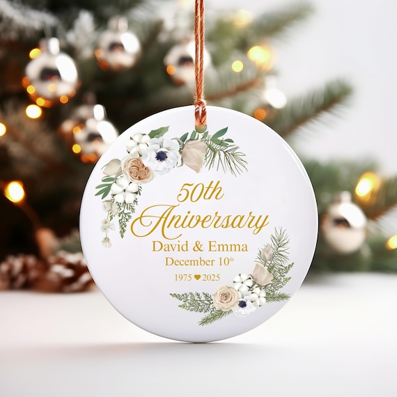 50th Anniversary Ornament, Golden Wedding Anniversary Gift, Christmas Ornament for Couple, Personalized Keepsake, Gift for Her or Him
