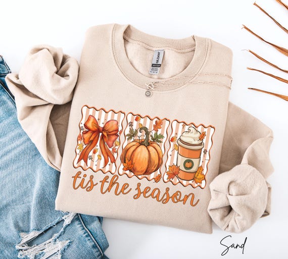 Tis The Season Sweatshirt, Autumn Pumpkin Coffee Shirt, Cozy Fall Crewneck, Thanksgiving Gift For Her, Pumpkin Spice Latte Sweatshirts