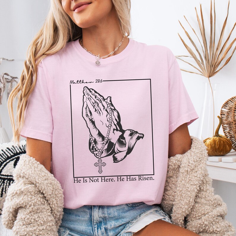 Comfort Colors® He Has Risen Shirt, Matthew 28:6 T-Shirt, Christian Bible Verse Tee, Religious Faith Shirt, Easter Gift For Women, Jesus Tee image 7