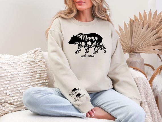 Personalized Mama Bear sweatshirt, custom mom shirt with child's name, personalized gift for new moms