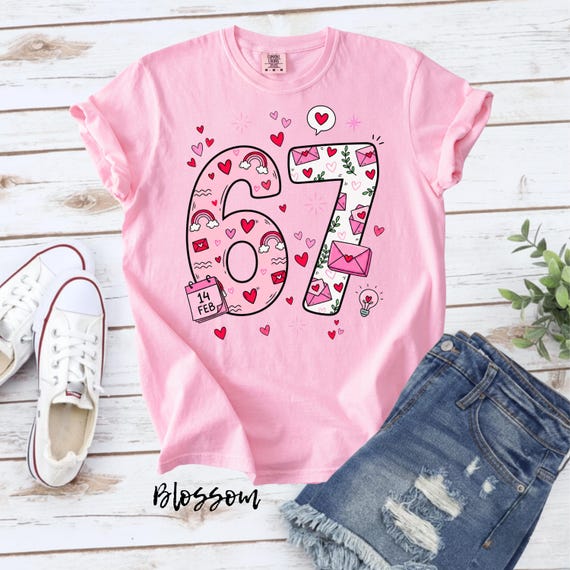 Comfort Colors® Valentine Shirt 67, Cute Valentines Day Tee, Pink Heart Shirt, Love Graphic Tee, Aesthetic Valentine Shirt for Women