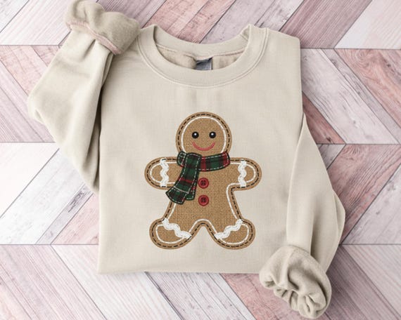 Faux Patchwork Gingerbread Sweatshirt, Patchwork Christmas Sweater, Christmas Faux Patchwork Hoodie, Gift for Christmas, Holiday Crewneck