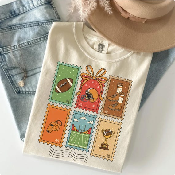 Comfort Colors® Football Stamp Shirt, Retro Game Day Sweatshirt, Vintage Football Postcard Tee, Sports Fan Shirt, Fall Tailgate Crewneck