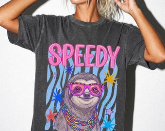 Speedy Sloth Shirt, Funny Retro Animal Graphic Tee, Cute Lazy Sloth T-Shirt, Colorful Vintage Unisex Gift for Sloth Lovers Aesthetic Tee