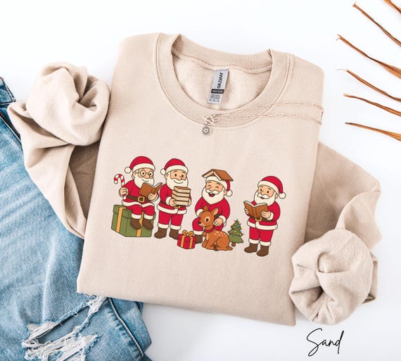 Santa Reading Sweatshirt, Christmas Book Lover Shirt, Holiday Reading Sweatshirt, Teacher Christmas Shirt, Librarian Gift Sweatshirt