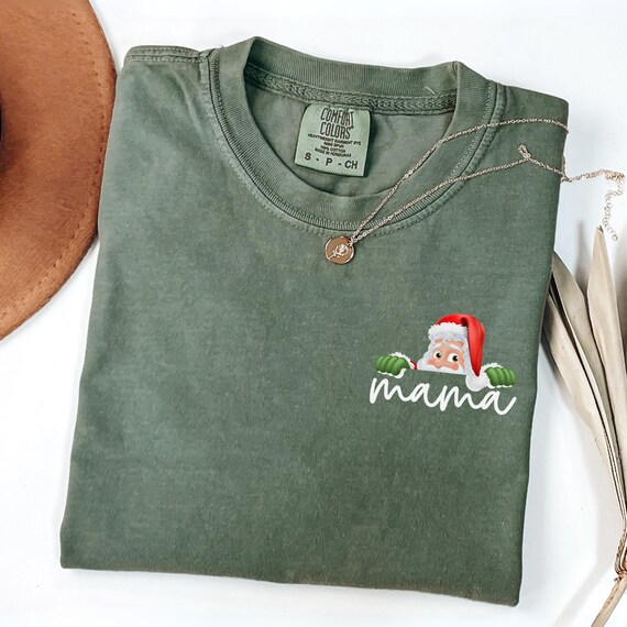 Comfort Colors® Mama Christmas Shirt, Custom Santa Shirt, Mom Christmas Tee, Grandma Christmas Shirt, Matching Family Holiday Shirt