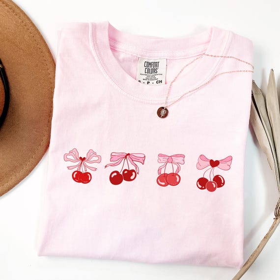 Cherry Coquette Graphic Shirt, Cherry Shirt, Pink Bow Shirt, Coquette Aesthetic Gift, Coquette Gift, Cherry T-shirt, Cherry Tee, Cherry Gift