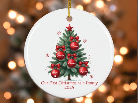 Our First Christmas as a Family Ornament 2025, Personalized Family Name Ornament, Custom Christmas Tree Ornament, Holiday Gift for Family