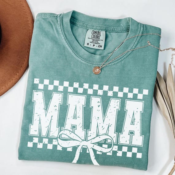 Comfort Colors Checkered Mama Tee, Gift for Mom, Retro Mom Shirt, Mother's Day Gift, Vintage Checkered Mama Tshirt, Bow mom T-shirts