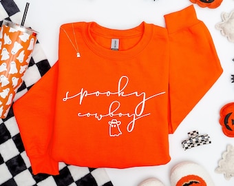 Spooky Cowboy Sweatshirt, Halloween Cowboy Crewneck, Western Ghost Sweatshirt, Cute Fall Pullover, Country Halloween Gift for Her