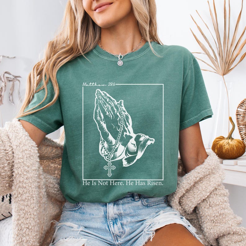 Comfort Colors® He Has Risen Shirt, Matthew 28:6 T-Shirt, Christian Bible Verse Tee, Religious Faith Shirt, Easter Gift For Women, Jesus Tee image 5