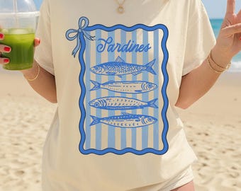 Comfort Colors® Sardine Graphic Tee, Vintage Sardine Shirt, Tinned Fish Shirts, Oversized Retro T-shirt, Preppy Coastal Coquette Shirt