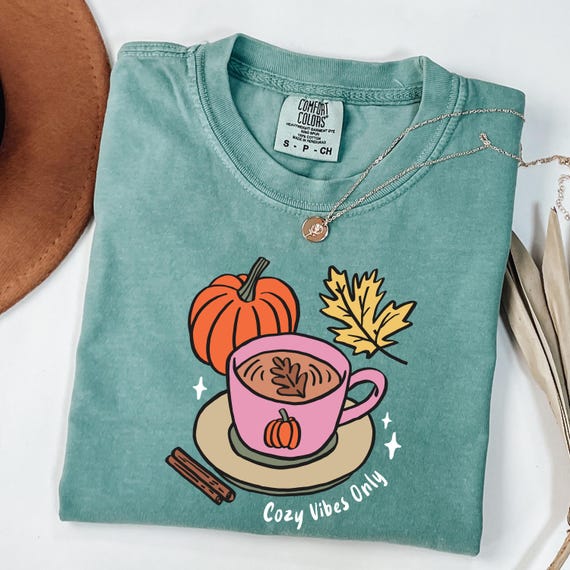 Comfort Colors® Cozy Season Shirt, Womens Pumpkin Season Shirt, Cute Pumpkin Shirt, Autumn Leaf Shirt, Pumpkin Spice Tee, Fall Coffee Shirt