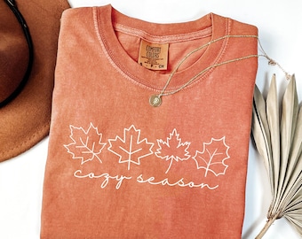Comfort Colors® Cozy Season Shirt, Fall Leaf Graphic Tee, Autumn Aesthetic Clothes, Cute Fall Shirt, Get Cozy Shirt, Women Fall Shirt