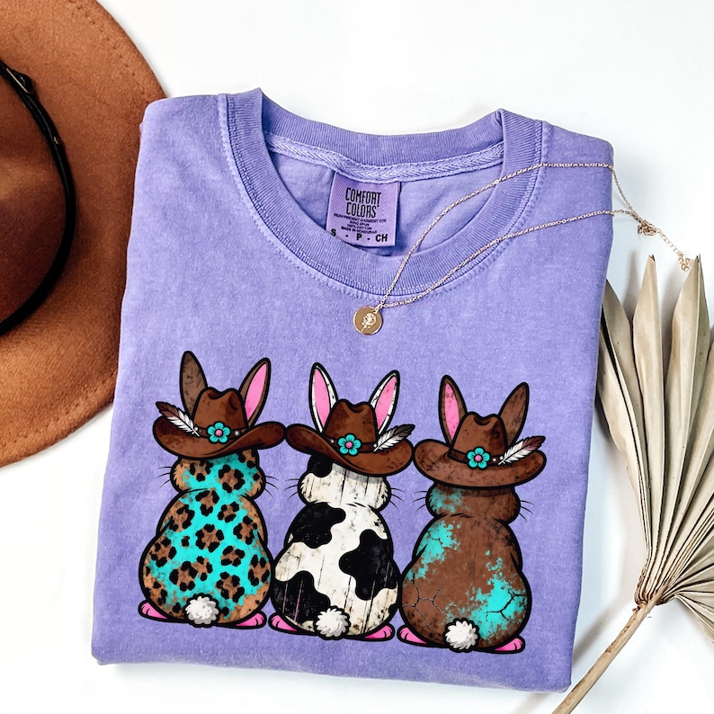 Western Easter Shirt for Women, Cowgirl Bunny Graphic Tee, Turquoise Western Easter Shirt image 8