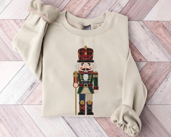 Faux Patchwork Nutcracker Sweatshirt, Patchwork Christmas Sweater, Christmas Faux Patchwork Hoodie, Gift for Christmas, Holiday Crewneck