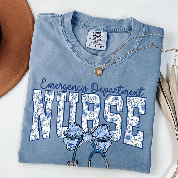 Floral Emergency Department shirt, Coquette Nurse Shirt, Emergency Nurse tshirt, Emergency Shirt, ER Nurse Crewneck, ER Department Shirt