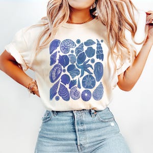 Vintage Seashells Tshirt Comfort Colors Cotton Cottagecore Aesthetic Shirt Nautical Tee Ocean Swimsuit Coverup Oversized Coastal Surf Shirt