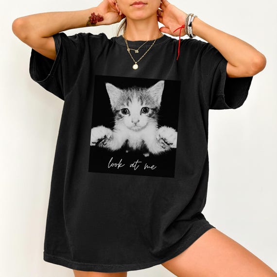 Comfort Colors® Cat Photo Shirt, Look at me shirt, Minimalist Cat Graphic Tee, Aesthetic Animal Shirt, Cat Lover Gift