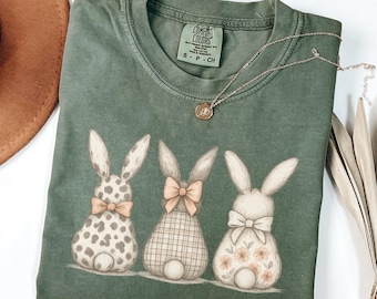 Comfort Colors® Neutral Easter Bunny Shirt, Vintage Spring Graphic Tee, Aesthetic Farmhouse Easter Shirt, Coquette Bunny Top