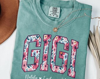 Gigi Shirt Comfort Colors®, Personalized Gigi Shirts, Custom gigi shirt, Gigi shirt with grandkids names, Gift for Gigi, Mother's Day Gift