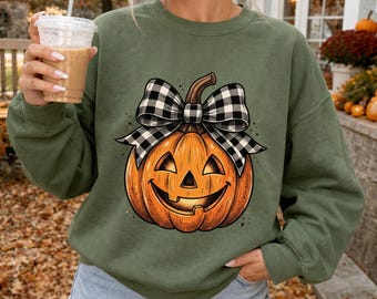 Pumpkin Bow Sweatshirt, Pumpkin Season Sweatshirt, Fall Crewneck for Women, Pumpkin Patch Outfit, Cozy Autumn Crewneck, Fall Gift