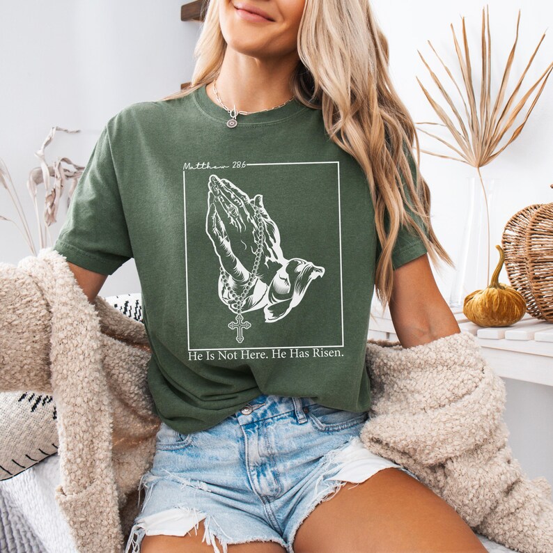 Comfort Colors® He Has Risen Shirt, Matthew 28:6 T-Shirt, Christian Bible Verse Tee, Religious Faith Shirt, Easter Gift For Women, Jesus Tee image 3