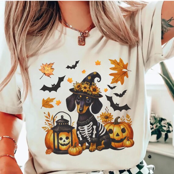 Comfort Colors® Dachshund Shirt, Halloween Dachshund Shirt, Cute Skeleton Dog Shirt, Spooky Dog Lover Shirt, Dog Mom Halloween Tee
