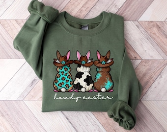 Howdy Easter Sweatshirt, Western Easter Bunny Shirt, Cowgirl Spring Graphic, Rustic Ranch Easter Outfit, Country Holiday Sweatshirt