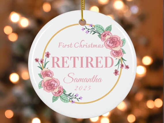 First Christmas Retired Ornament, Personalized Retirement Ornament, Custom Ceramic Christmas Ornament,