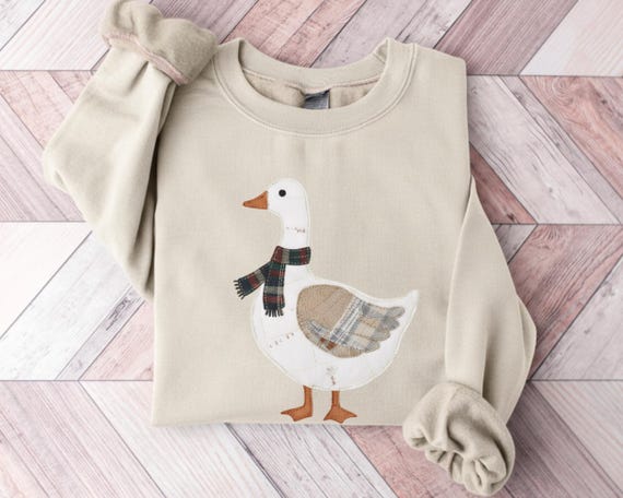 Faux Patchwork Goose Sweatshirt, Patchwork Christmas Sweater, Christmas Faux Patchwork Hoodie, Gift for Christmas, Holiday Crewneck